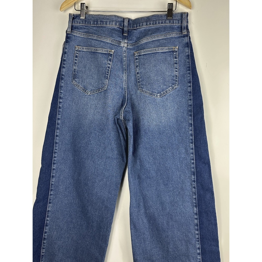 NWT GAP High Rise Stride Wide Leg Jeans 30 10R Colorblock Blue Denim Raw Hem - Picture 9 of 11